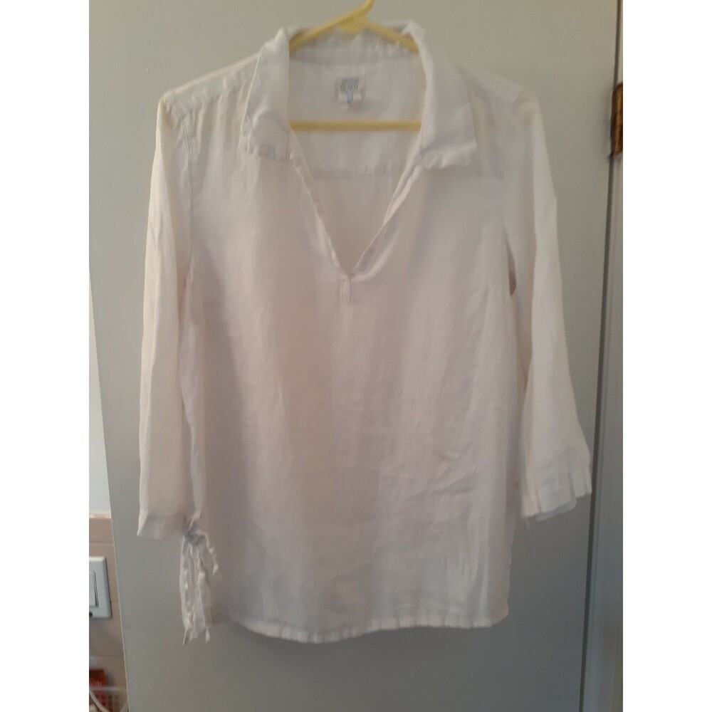Sigrid Olsen 100% Linen White Long Sleeve Tunic Top Women's L  Summer Shirt